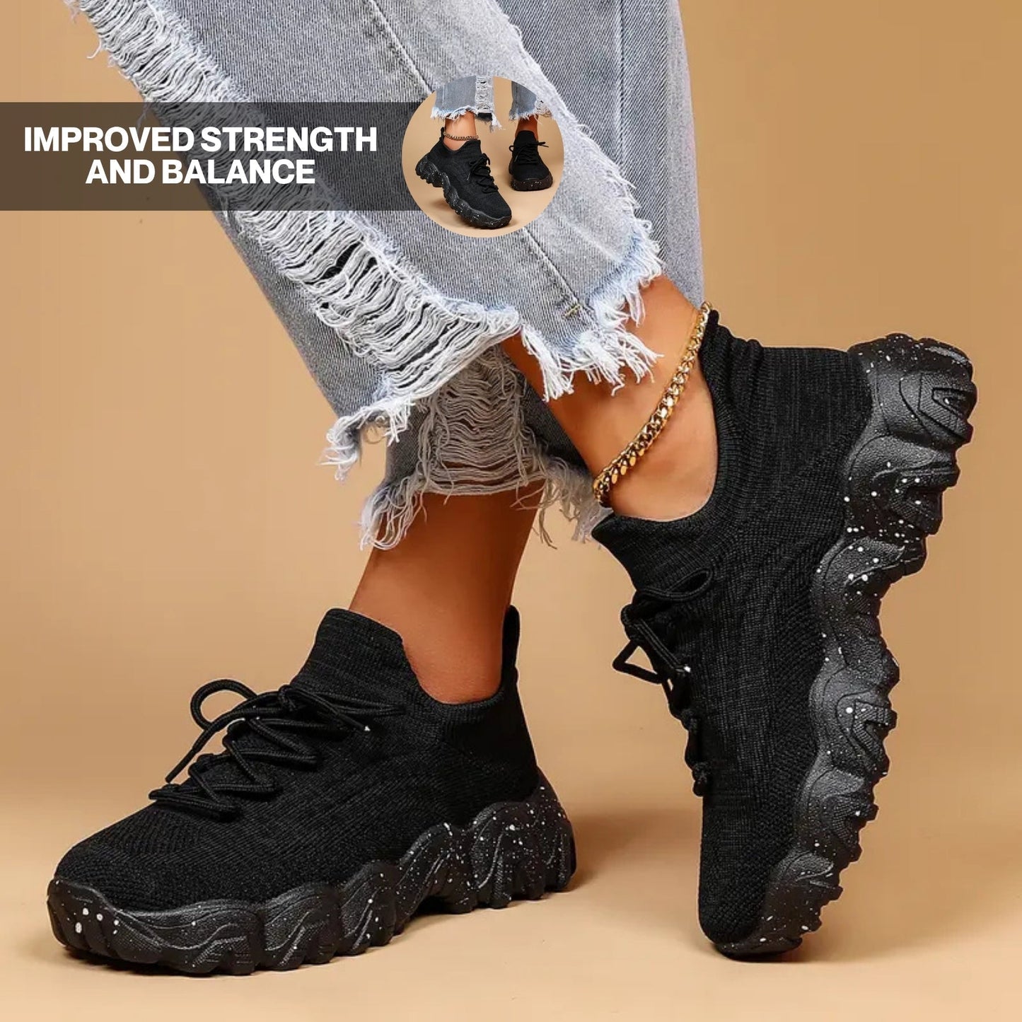 Mara åndbare slip-on gåsko med bred tåboks og 3 cm sål