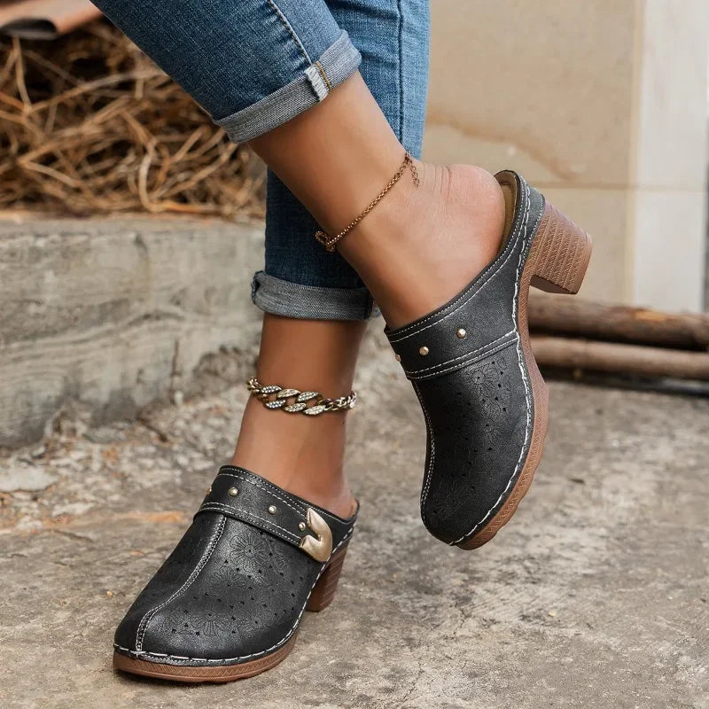 Chunky platform slip-on sandaler med lukket tå til kvinder