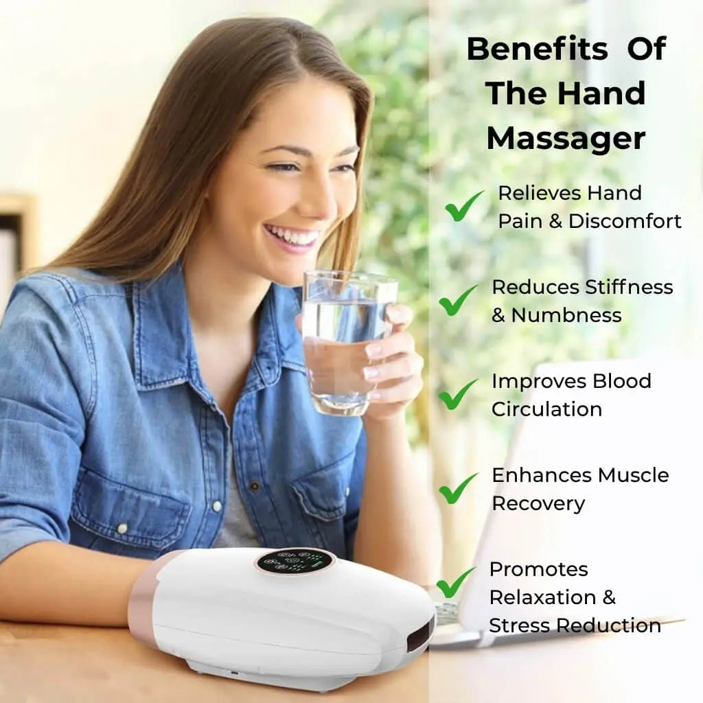 Elektrisk Håndmassager med Varme og Luftkompression – Genopladelig Massage til Hænder, Fingre og Håndled