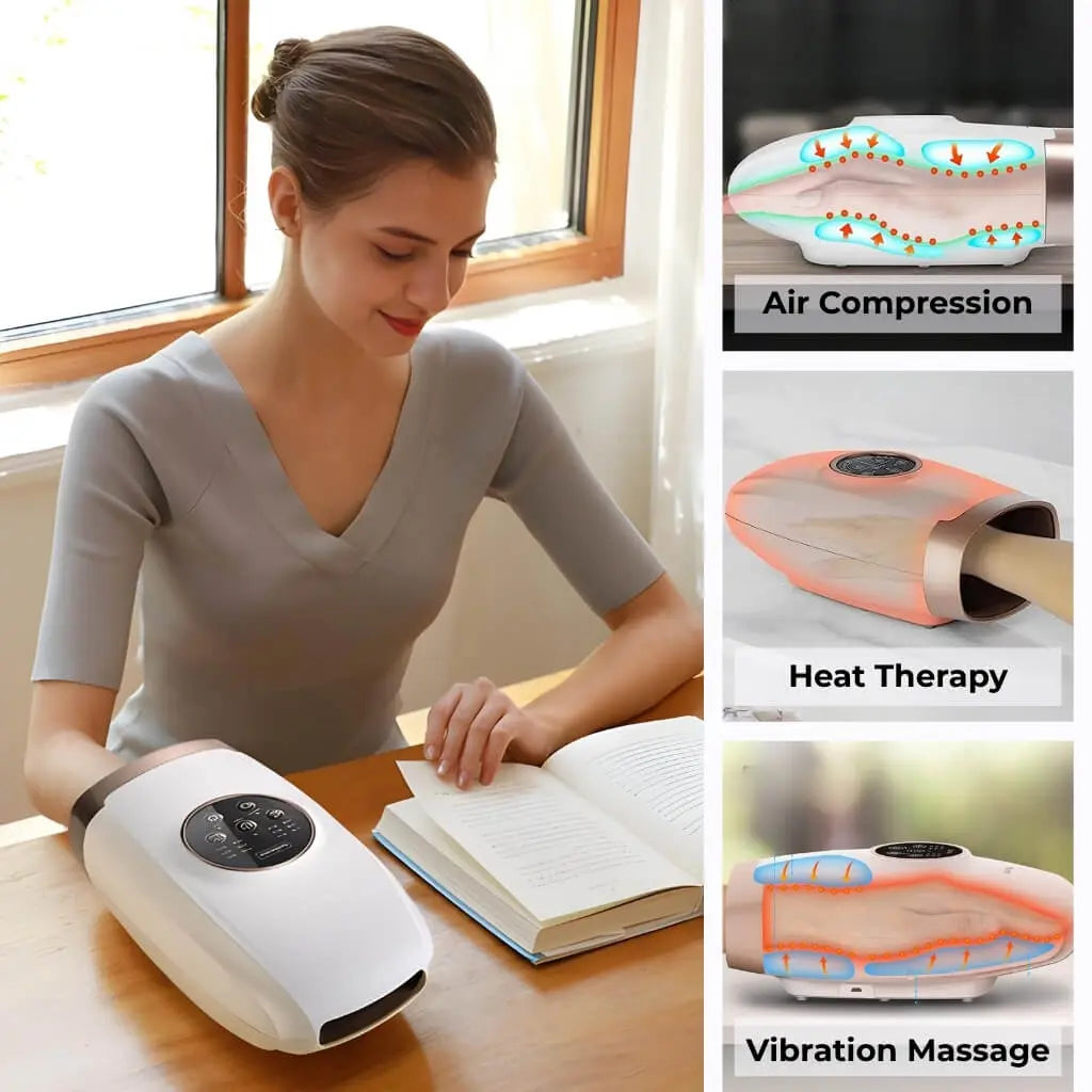 Elektrisk Håndmassager med Varme og Luftkompression – Genopladelig Massage til Hænder, Fingre og Håndled