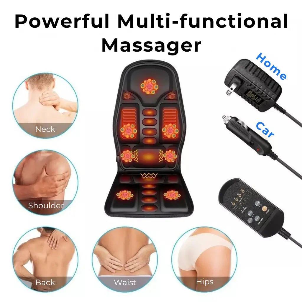 Elektrisk Massagesædepude med Varme og Vibration – Ryg- og Lændemassager til Bil, Kontor og Hjem