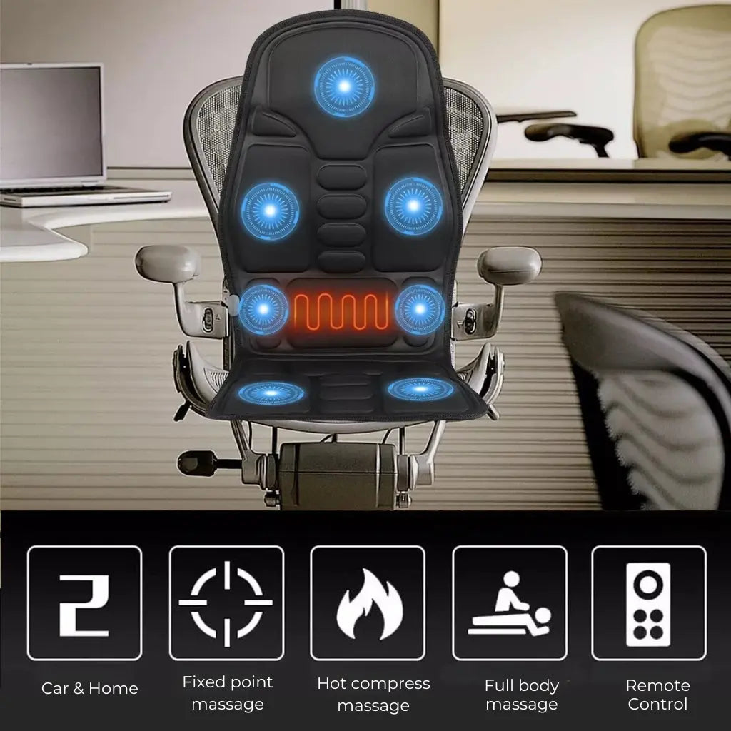 Elektrisk Massagesædepude med Varme og Vibration – Ryg- og Lændemassager til Bil, Kontor og Hjem