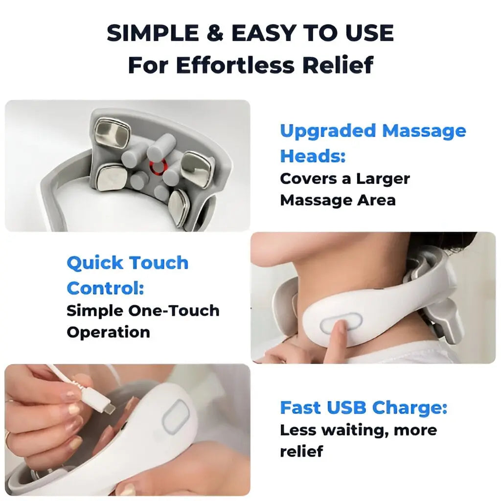 Elektrisk Nakkemassager med TENS, Varme og Vibration – Genopladelig Massageenhed til Nakke og Skuldre
