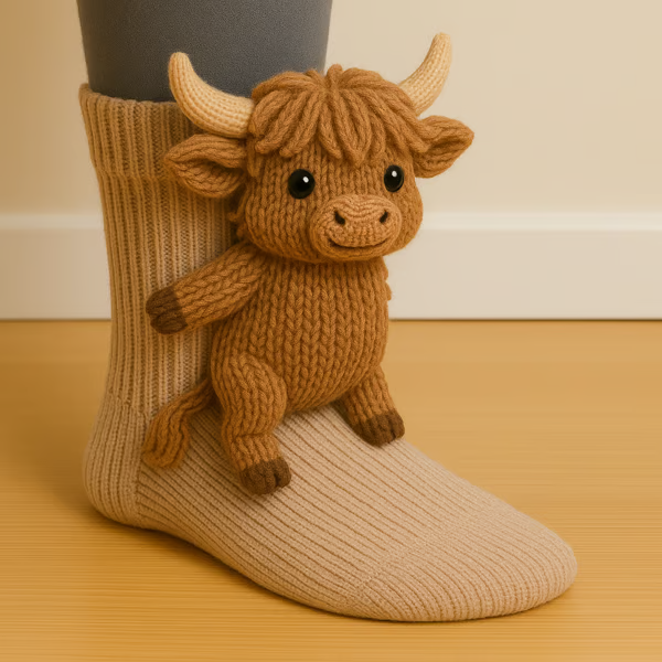 Finn – Sjove highland ko-sokker med fluffy design