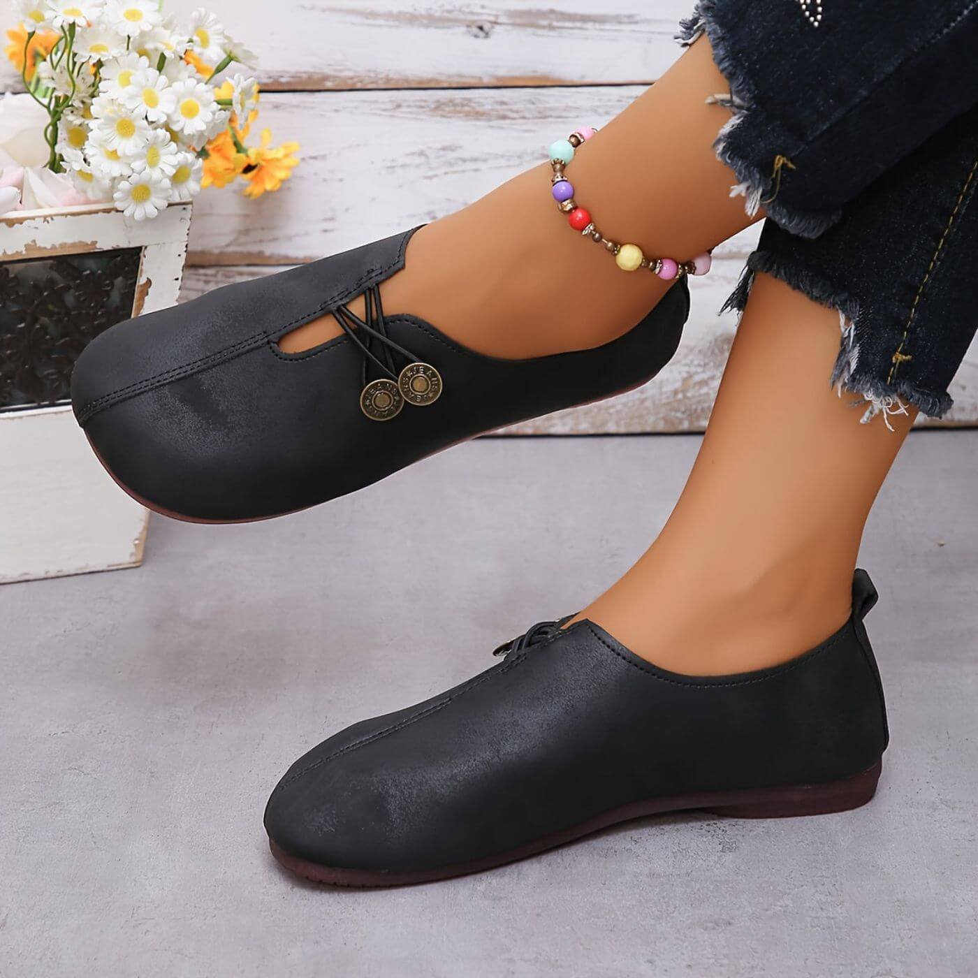 Komfortabel damesko med rund tå og slip-on design