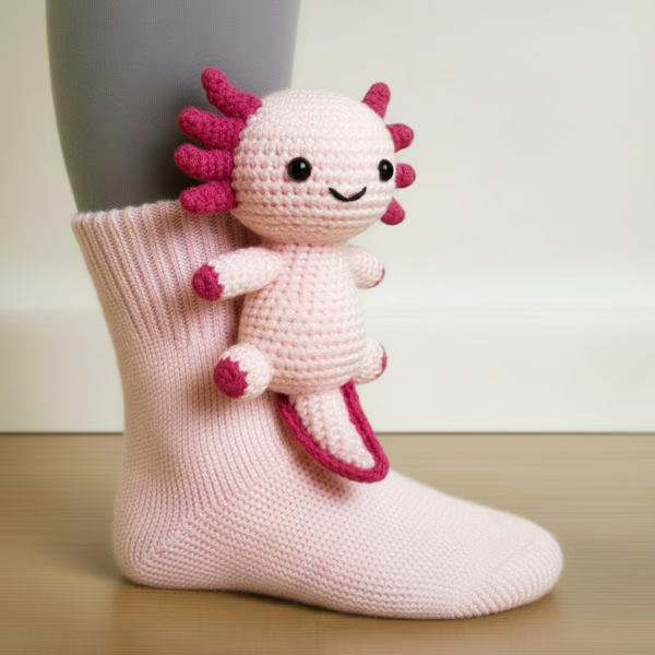 Pixie – Sjove axolotl-sokker i lyst pink design