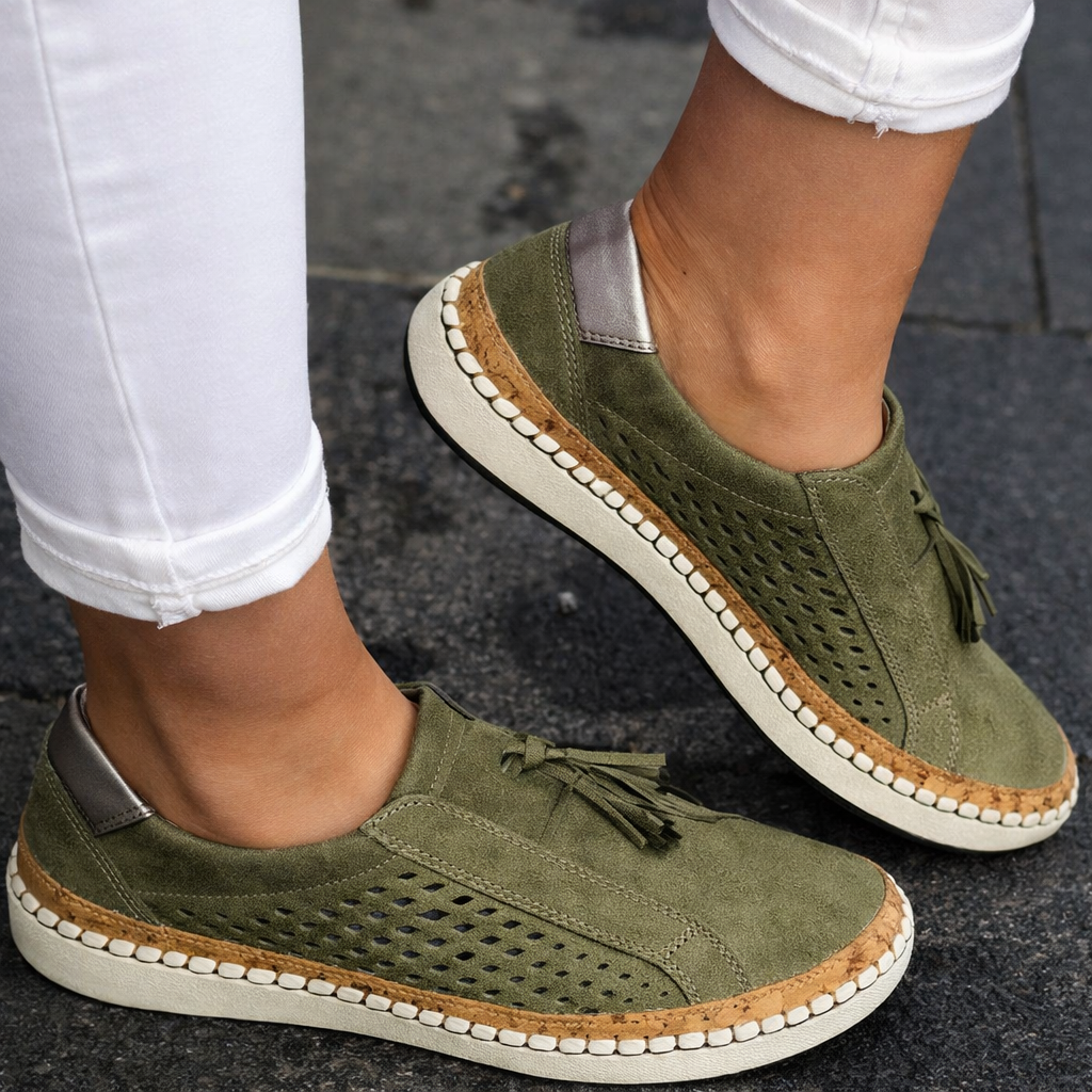 Dame slip-on gåsko med kvast og flad sål til hverdagsbrug