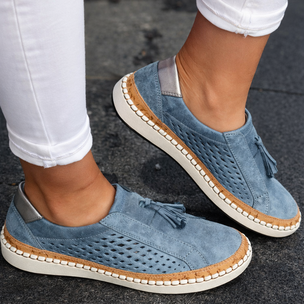 Dame slip-on gåsko med kvast og flad sål til hverdagsbrug