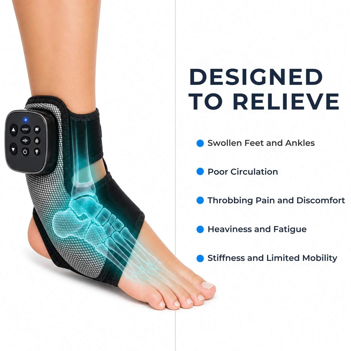 Trådløs Fod- og Anklemassager med Varme og Luftkompression – Elektrisk Massageapparat til Afslapning