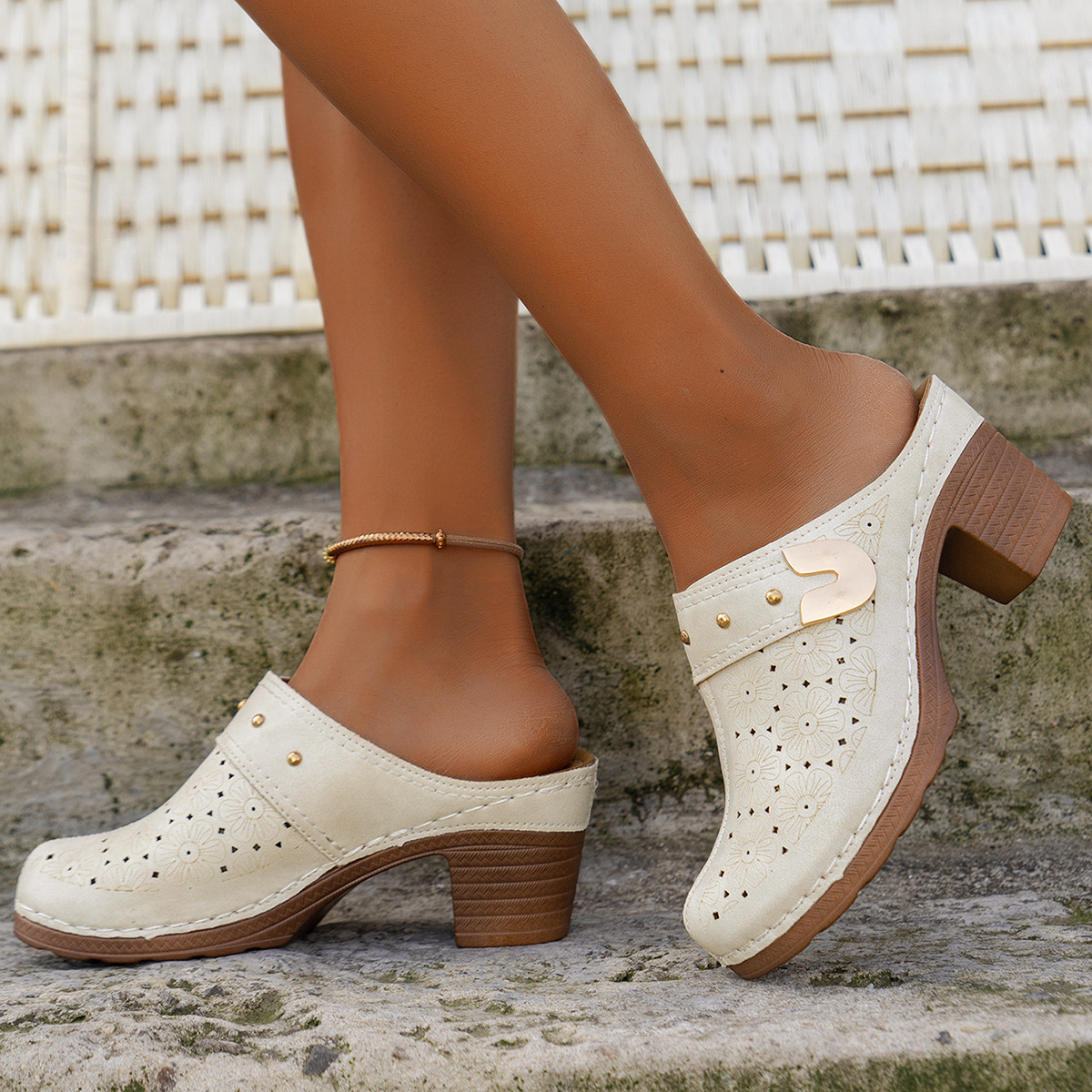 Chunky platform slip-on sandaler med lukket tå til kvinder
